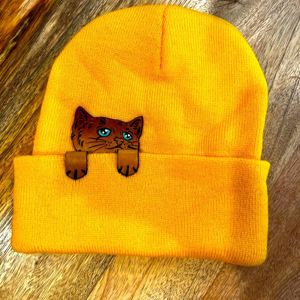 Yellow novelty cat beanie